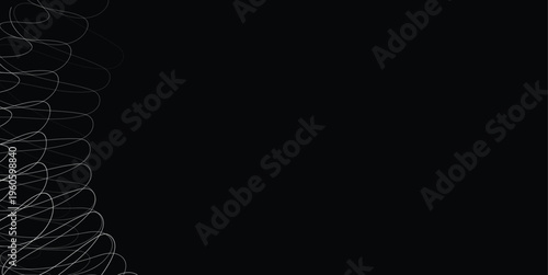 Minimal Black And White Abstract Background With Curved Scribble Lines And Negative Space
