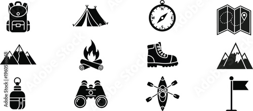 Camping and hiking icons set