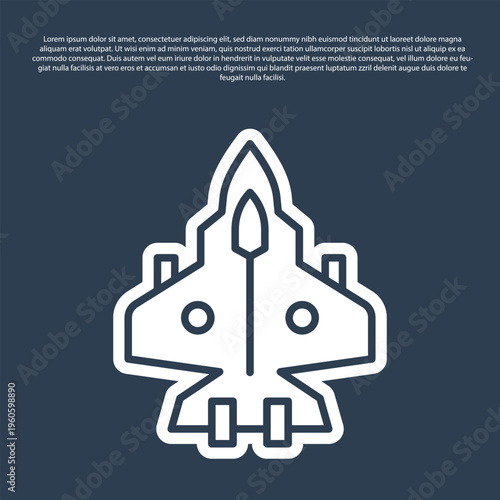 Blue line Jet fighter icon isolated on blue background. Military aircraft. Vector