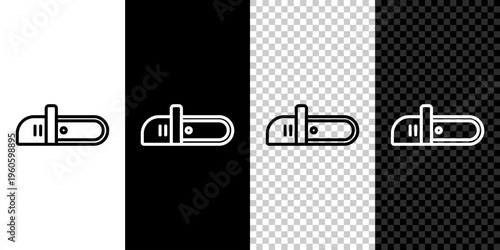 Set line Chainsaw icon isolated on black and white, transparent background. Vector