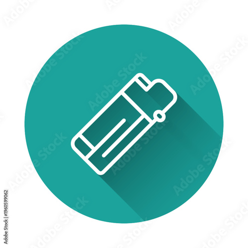 White line Lighter icon isolated with long shadow background. Green circle button. Vector