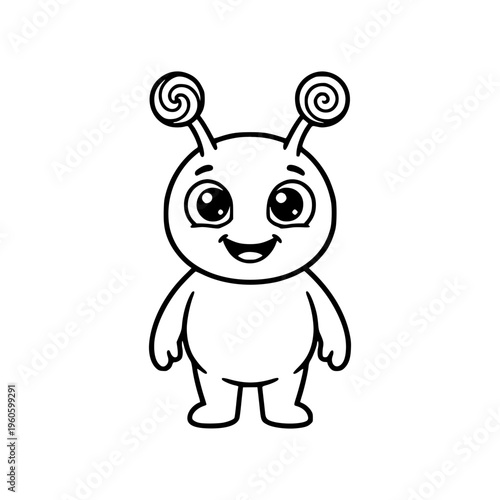 Cute Cartoon Alien with Spiral Antennae for Space Adventure and Extraterrestrial Concept