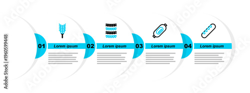 Set line French baguette bread, Salami sausage, Carnival garland with flags and Wheat icon. Vector