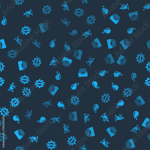 Set Scooter service, Clean water drop, Drawer with documents and Wrench and gear on seamless pattern. Vector