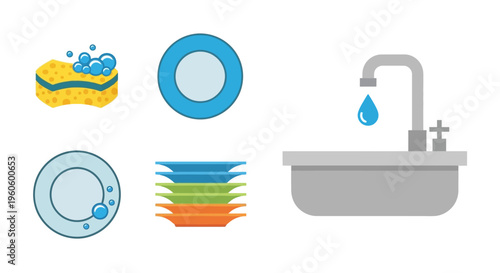 Kitchen sink with clean dishes.