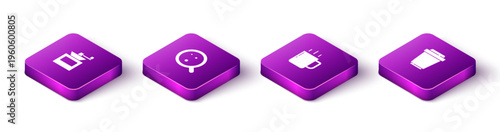 Set Isometric Manual coffee grinder, Coffee cup, and to go icon. Vector