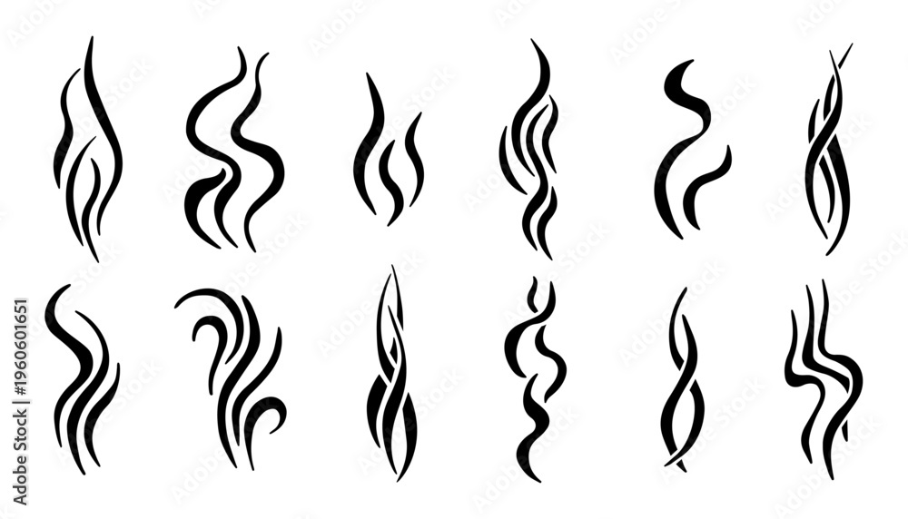 Αυτοκόλλητο Doodle steam and smoke icon set with aroma waves vector illustration set