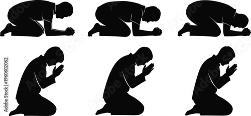 Prayer silhouette, worship posture, meditation figure, devotion concept, religious practice, spiritual moment, kneeling person, bowing figure, faith, belief, supplication, ritual
