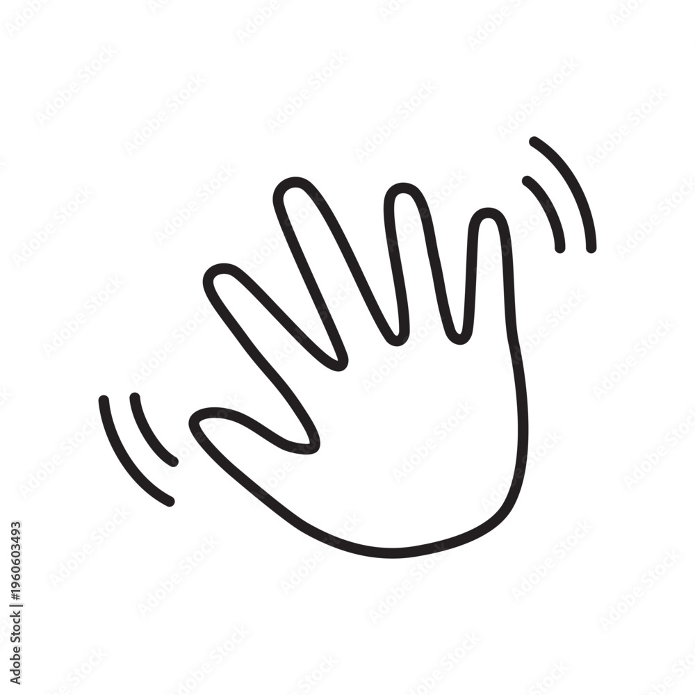 Fototapeta premium Outline hello hand waving sign icon isolated flat style design.