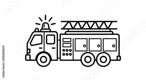Minimalist black outline icon featuring a fire truck with siren and ladder design element.