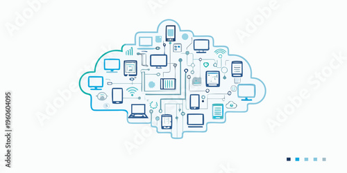 Illustration of a cloud network connecting various digital devices