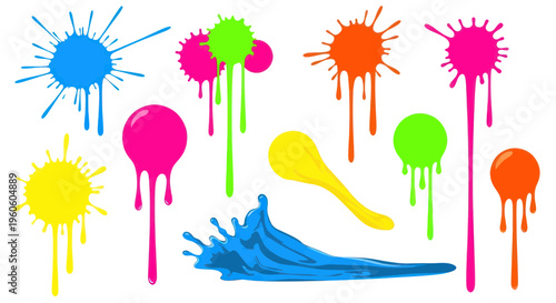 Vibrant Paint Splatters and Drops Collection - Neon Colors