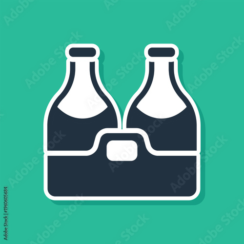 Blue Champagne bottle icon isolated on green background. Merry Christmas and Happy New Year. Vector