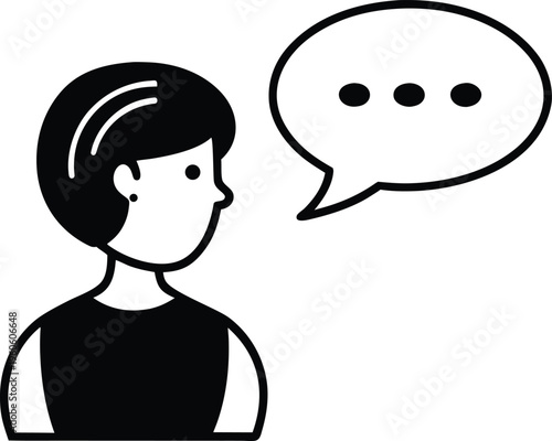 Simple illustration of a woman s head with a speech bubble silhouette