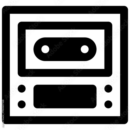 Answering machine. Outlined stroke vector icon with black-filled details.