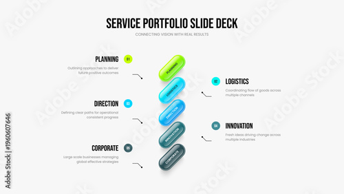 Financial Analysis Slide Design Vector Illustration. Professional Report Five Option Infographic Slideshow Template. Investor Campaign 5 Element Diagram Frame Layout.