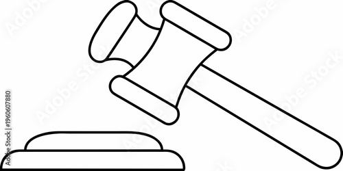 Simple black and white illustration of a gavel and sounding block