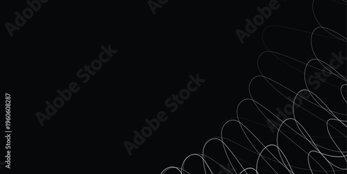Minimal Abstract Black Background With Curved White Line Pattern On Right and Modern Geometric Flow