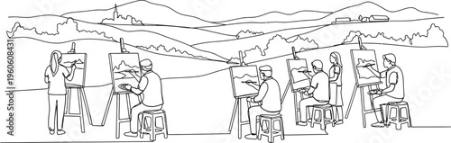 people in a line, illustration, simple drawing