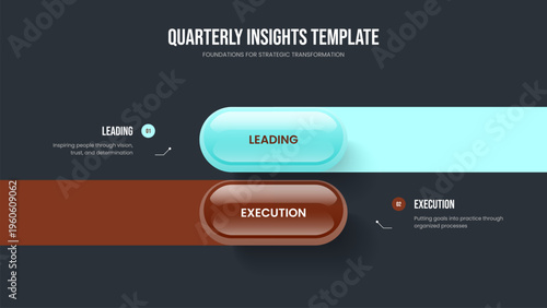 Sales Showcase 2 Option Infographic Slide Layout. Company Plan Two Step Diagram Frame Template. Creative Introduction Slideshow Design Vector Illustration.