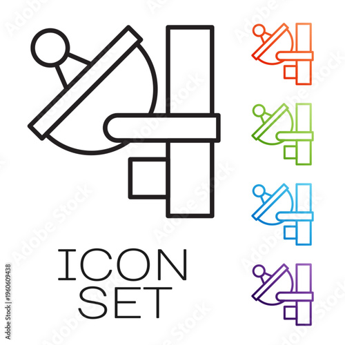 Black line Radar icon isolated on white background. Search system. Satellite sign. Set icons colorful. Vector