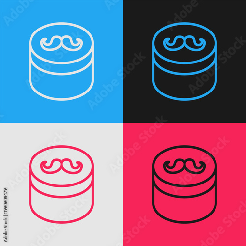 Pop art line Gel or wax for hair styling icon isolated on color background. Hair cosmetic. Jar with product for styling hair and mustache. Vector