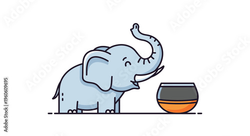 Charming Elephant Reaching for a Pot, Illustrated with Delightful Simplicity.