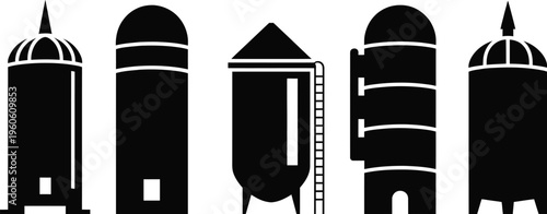 Silo tower silhouette icon, solid style vector illustration, grain storage building symbol, agricultural infrastructure design