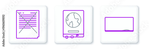 Set line Chalkboard, Exam paper with incorrect answers survey and World map on school blackboard icon. Vector