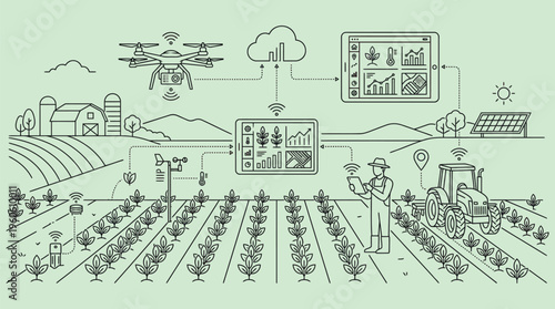 Smart Farming Agriculture Technology Line Vector Illustration