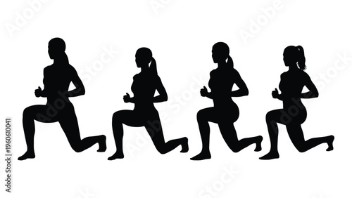 Silhouette series of women performing lunges demonstrating exercise progression high quality