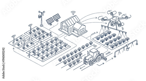 Smart Farming Agriculture Technology Line Vector Illustration