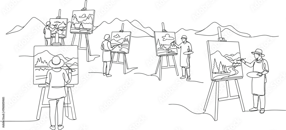 Obraz premium vintage drawing of people working on easels
