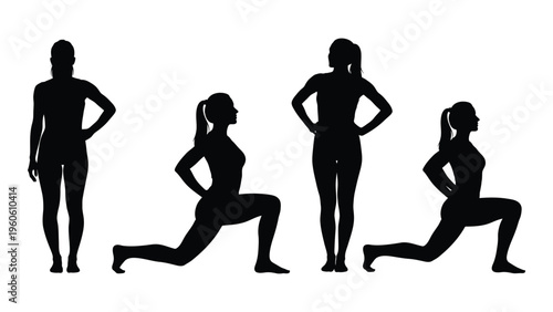 Silhouette illustrations depicting four women in various athletic poses high quality