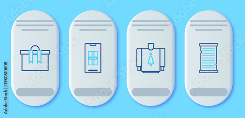 Set line Smartphone with gift box, Christmas sweater, Gift and wish list template icon. Vector