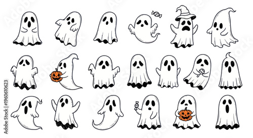 Cute Halloween Ghost Characters Collection