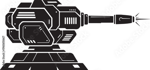 Futuristic robot arm, industrial mechanical vector, black and white illustration, robotic limb