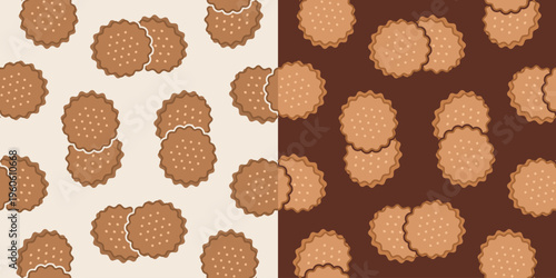 biscuit seamless pattern vector illustration. biscuit seamless pattern background design. two styles cookies seamless pattern background illustration
