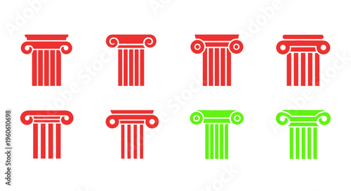 Ionic Columns Set Red and Green Icons