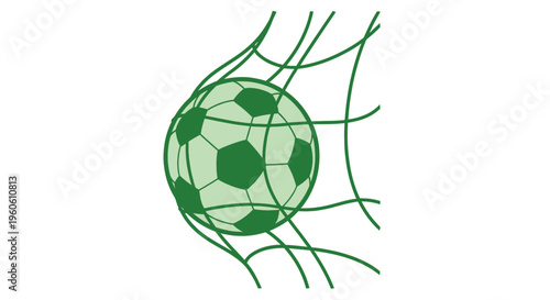 Soccer ball caught in net, goal celebration, sports concept, illustration.