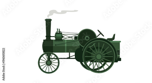 Vintage Steam Tractor Illustration on White Background