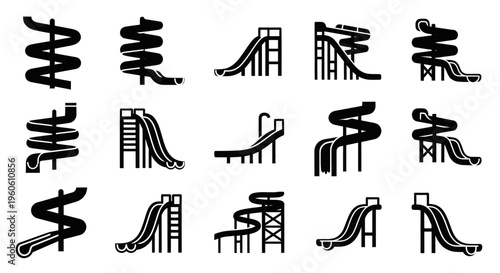 Water Slide Icons Set - Various Designs for Amusement Parks and Pools