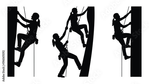 Silhouettes of climbers ascending a wall demonstrating skill and athletic prowess