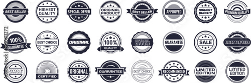 Set of retro seal stamp. Premium quality, certified, original, guarantee, approved, recommended logo label