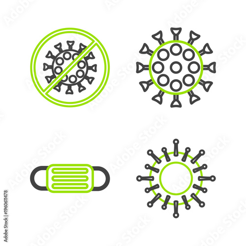 Set line Virus, Medical protective mask, and Stop virus icon. Vector