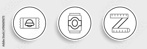 Set line Tape measure, Sports nutrition and Soda can icon. Vector