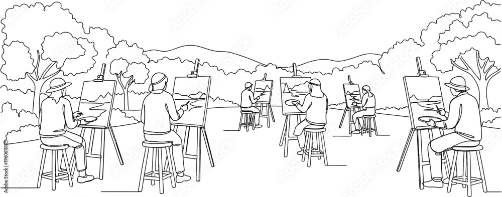 Obraz premium people sitting on chairs in a park