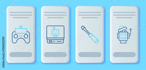 Set line Robot, Screwdriver, Remote control and icon. Vector