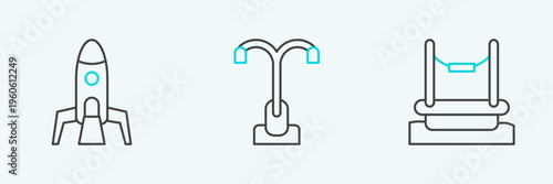 Set line Bungee, Rocket ship and Street light icon. Vector