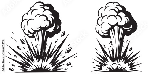 Explosion cloud with smoke and debris comic style vector art eps 10